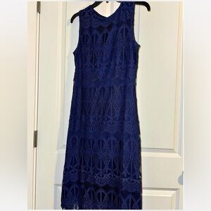 Sharagano Navy Lace Midi Dress